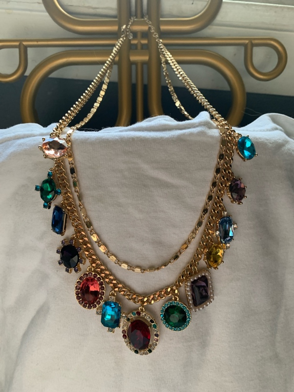 House of Harlow 1960 Double Chain Multicolored Gem Necklace NWT